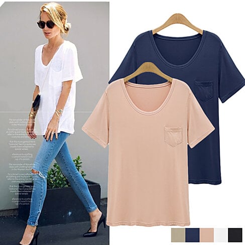 Silky Draped Fit Scoop-Neck Tee, Multiple Colors