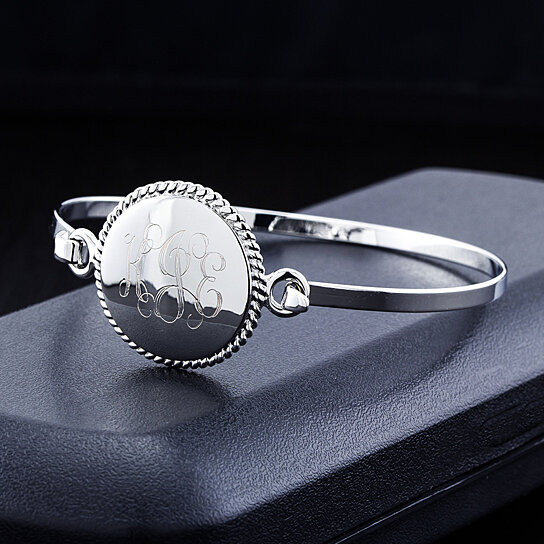 18K  White Gold Bangle with Personalized Braided Disc