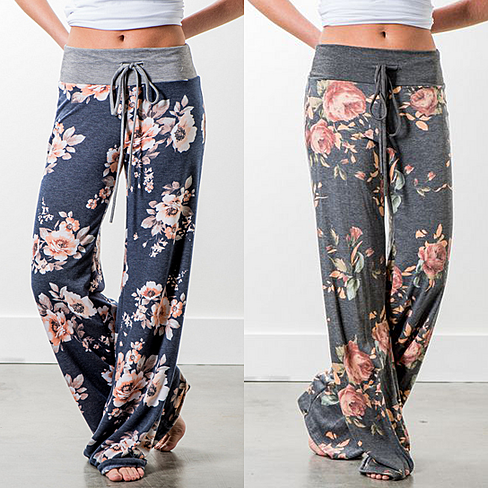 Lilly Posh Floral Print Wide Leg Lounge Pants, S-3x, Multiple Prints