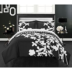 3 Piece Amaryllis Reversible large scale floral design printed with diamond pattern reverse Duvet Cover Set