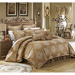 9 Piece Aubrey Decorator Upholstery Quality Jacquard Scroll Fabric Complete Master Bedroom Comforter Set and pillows Ensemble