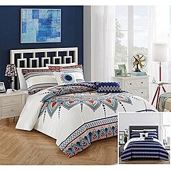 Chic Home 5 Piece Popo 100% Cotton 200 Thread Count Panel Frame Boho Printed REVERSIBLE Comforter Set