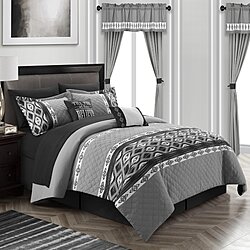 Nysh 20 Piece Comforter Set Color Block Geometric Ikat Embroidered Bed in a Bag Bedding