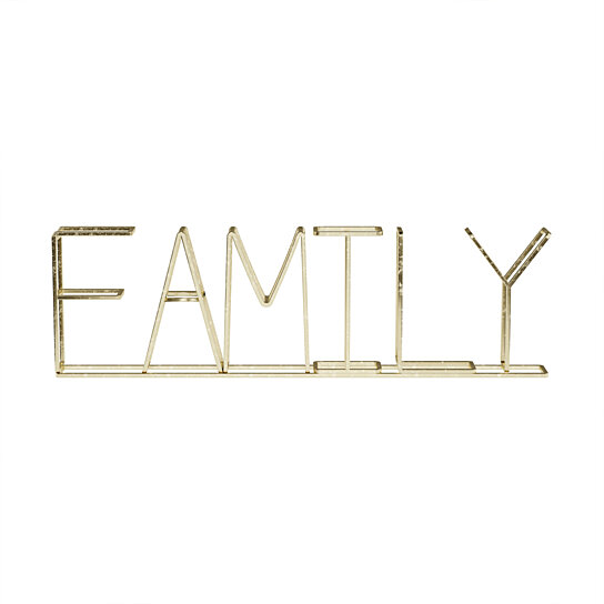 table top sign-3d family word art accent d17cor gold metallic