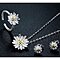 Sweet Daisy Floral Design Silver Plated Necklace, Ring and Earrings Jewelry Set