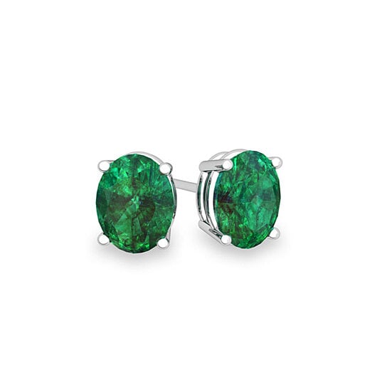 Genuine Oval Cut Emerald Studs Set in Sterling Silver