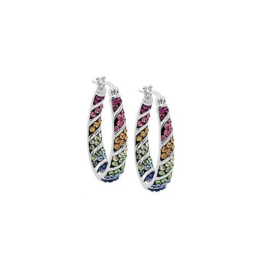 Multi Color Swarovski Elements Crystal Rainbow Hoops In White Gold
