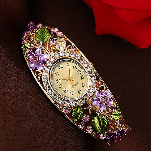 Floral Crystal and Quartz Bangle Watch