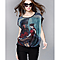 Artsy Illustration Cap Sleeve Loose Fitting Blouse Top