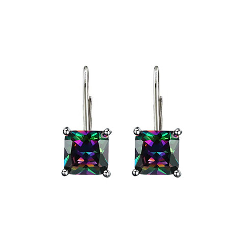 2.00 CTTW PRINCESS CUT MYSTIC TOPAZ LEVER-BACK EARRINGS IN 18K WHITE GOLD PLATING