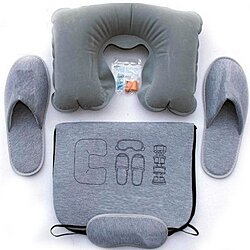 4-Piece Travel Sleeping Kit With Neck Pillow, Eye Mask, Slippers And Earplugs