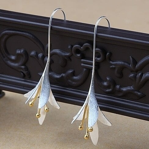 Sterling Silver Special Occasion Flower Drop Earrings