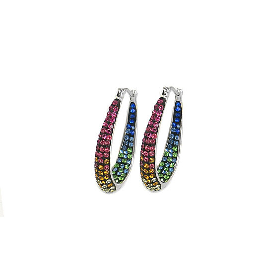 Graduated Rainbow Swarovski Elements Crystal Hoops In 18Kt White Gold