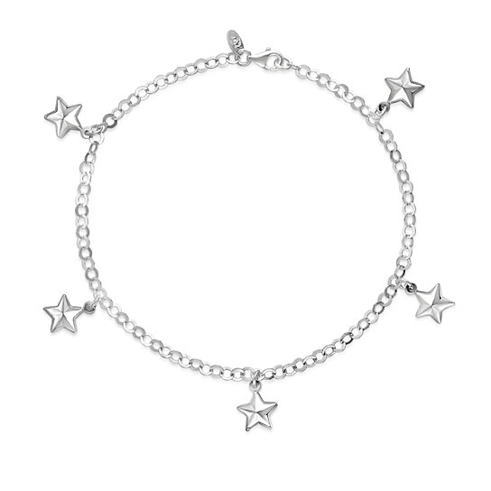 Sterling Silver Puffed Star Charm Anklet
