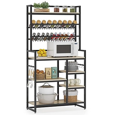 Black DlandHome 35.4 inches Kitchen Bakers Rack Utility Storage Shelf Microwave Oven Stand Multi-Layers Spice Organizer 
