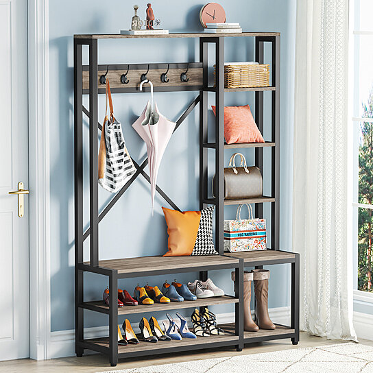 Tribesigns 4-in-1 Entryway Hall Tree with Side Storage Shelves