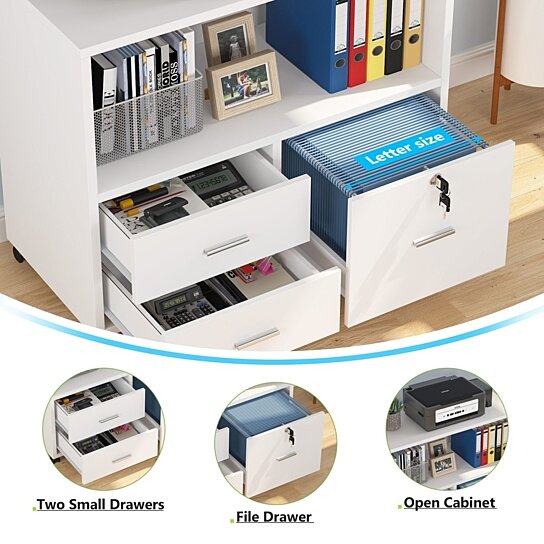 Buy Tribesigns 3 Drawer File Cabinet With Lock Mobile Lateral Filing Cabinet With Rolling Wheel