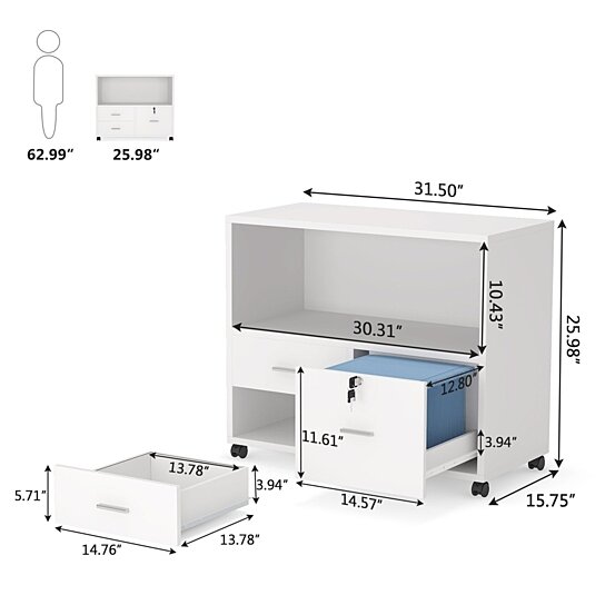 Buy Tribesigns 3 Drawer File Cabinet With Lock Mobile Lateral Filing Cabinet With Rolling Wheel