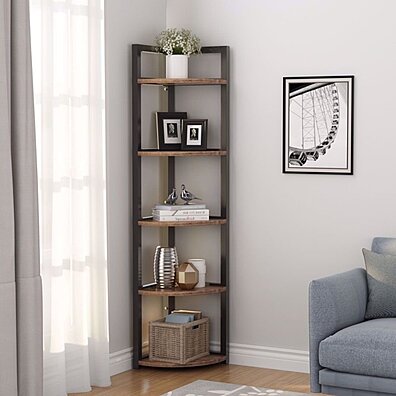 Tribesigns White Corner Shelf, 5 Tier Wood Wall Corner Bookshelf with  Anti-Slip Pad, Corner Storage Rack Shelves Display Plant Flower, Stand  Ladder