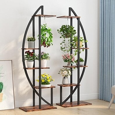 Bedroom Kitchen HoneybeeLY Double Layer Wooden Fence Flower Pot Stand Study Room Balcony Indoor Simple Plant Shelf for Living Room Mini Modern Multi Tiers Potted Plant Rack 