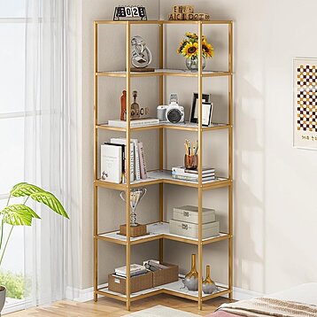 Tribesigns 7-Shelf Corner Bookshelf, Large Modern Corner Bookcase