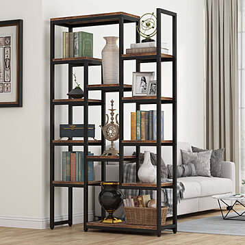 Wood Bookcase, 72 Tall Bookshelf with 6-Tier Open Storage Shelves