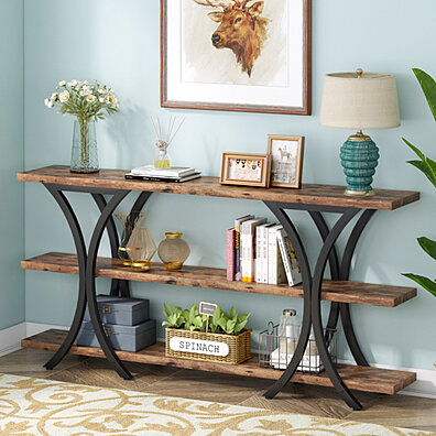 Tribesigns 70.9 Faux Marble Console Table with 2 Tier Storage Shelf