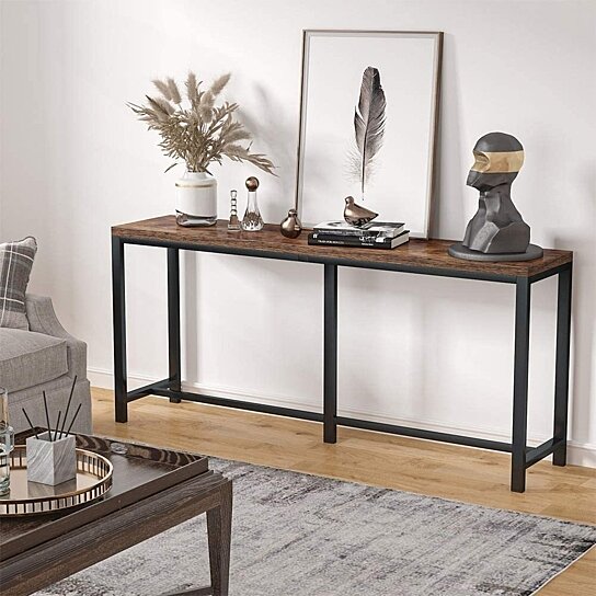  Tribesigns 70.9 Inch Extra Long Console Table, Industrial  Narrow Sofa Entry Behind Couch with Open Storage Shelf. Rustic  Entryway/Hallway for Living Room, Vintage Brown. : Home & Kitchen