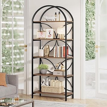 5 Tier Bookshelf, Tall Bookcase Shelf Storage Organizer, Vintage