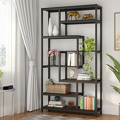 TribeSigns 6-Tier Corner Shelf, 70.8 Inch Tall Rustic Corner Bookshelf  Storage Etagere Bookcase for Living Room, Corner Display Rack Plant Shelf  for