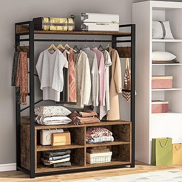 Tribesigns L-Shaped Freestanding Closet Organizer with Shoe Bench