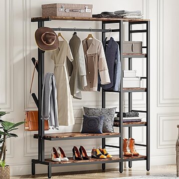 Tribesigns Free Standing Closet Organizer, Heavy Duty Clothes Garment Rack  with Shelves and Hanging Rod, Large Metal Closet Storage Organizer for