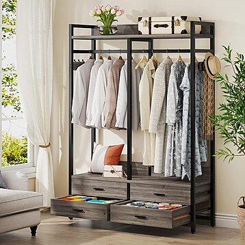 Freestanding Closet Organizer, Clothes Rack with Drawers and