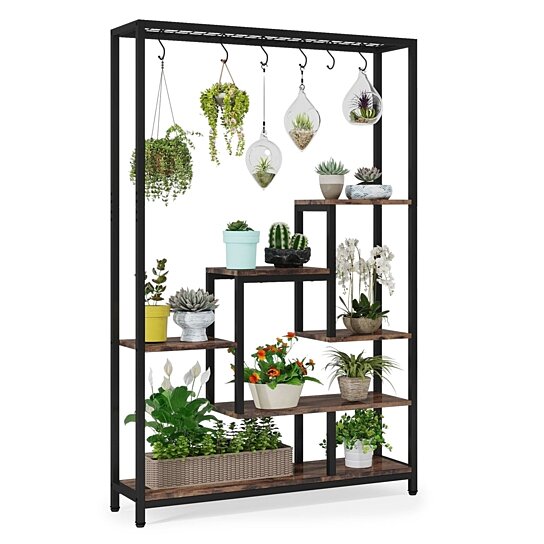 Tribesigns Corner Plant Stand, 67 Flower Shelf with 15 Hanging Hooks