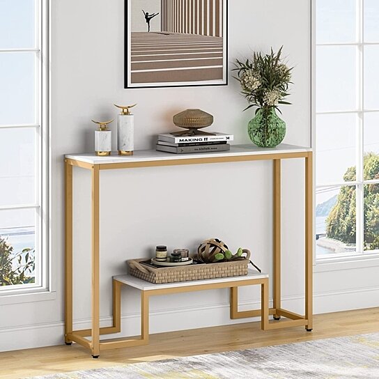 Modern Side Sofa Console Table Sofa 2 Tiers Open Shelf Entryway Hall Furniture 
