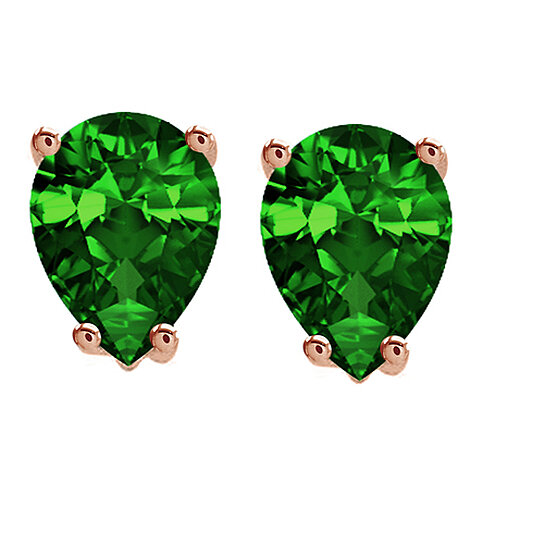 Buy 1 Ct Emerald Pear Cut 14K Gold Over 4 Prong Stud Earrings by ...