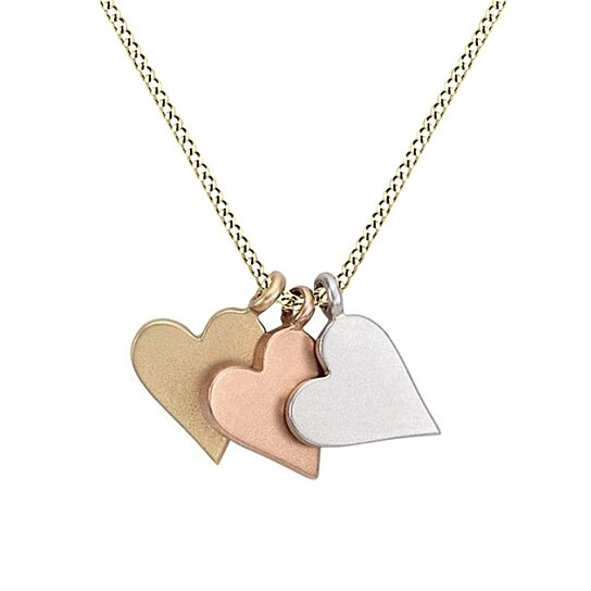 Buy 14K Solid Gold Tricolor Triple Heart Pendant With Chain # Free Stud ...