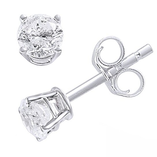 Buy 3/4 ct Round-Cut Diamond Solitaire Stud Earrings Solid 14k White ...