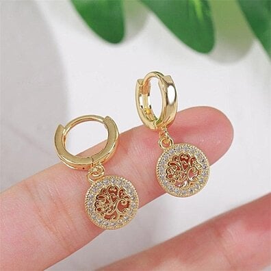 Gold Sparkling Tree of Life Earrings