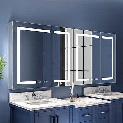 Boost-M2 84 W x 32 H Bathroom Narrow Light Medicine Cabinets with Vanity Mirror Recessed or Surface