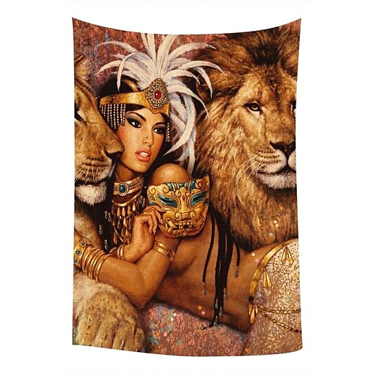 African Woman Lion Couple Tapestry Wall Hanging Living Room Bedroom Dorm Decor