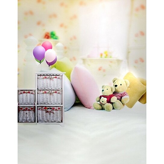 Balloon Cute Bear Pillow for Children Photography Backdrops Photo Props Studio Background 5x7ft