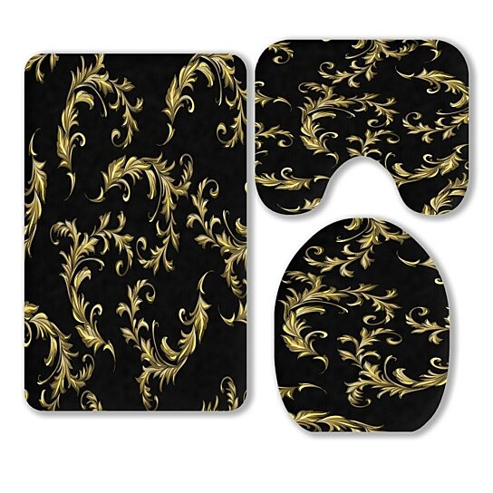 Buy Baroque Gold Scrolls Black 3 Piece Bathroom Rugs Set Bath Rug Contour Mat And Toilet Lid Cover By Ann Pekin Pekin On Dot Bo