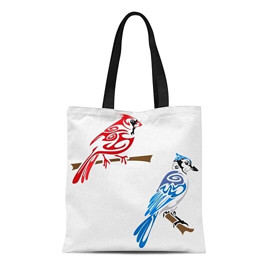 Buy Canvas Tote Bag Blue Cardinal Tribal Birds Jay Original Tattoo Wildlife Reusable Shoulder Grocery Shopping Bags Handbag By Ann Pekin Pekin On Dot Bo