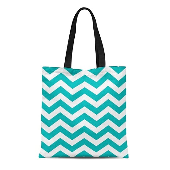 Buy Canvas Tote Bag Green Zigzags Chevron in Teal Zig Zag Modern Reusable Handbag Shoulder ...