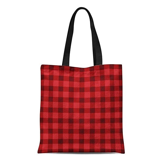 red plaid tote bag