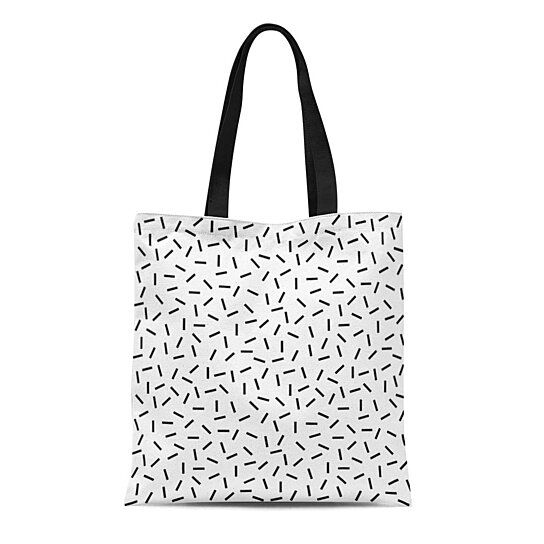 Buy Canvas Tote Bag White Abstract Dash Pattern Memphis Small Retro Black Durable Reusable ...