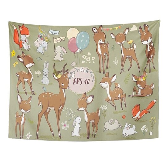 Download Buy Cute Hares And Deer Girl Baby Cartoon Fox Little Wall Art Hanging Tapestry 51x60 Inch By Ann Pekin Pekin On Dot Bo
