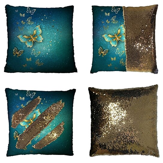 blue sequin pillow