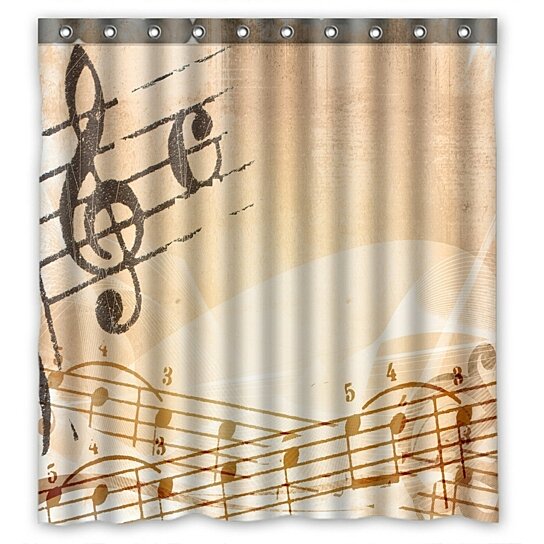 Buy Music Notation Poster, Abstract Grunge Melody Music Polyester Fabric Bathroom Shower Curtain ...